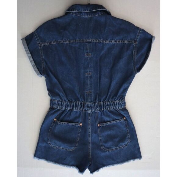 We The Free OB1417588 Women's Sz S Blue Denim Work Hard Play Harder Romper - Picture 9 of 10